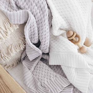 Diamond Knit Baby Blanket - White