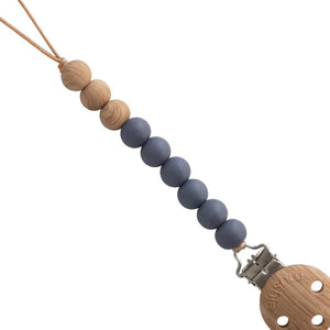 Wood Beaded Soother Clip - Iron