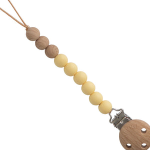 Wood Beaded Soother Clip - Yellow