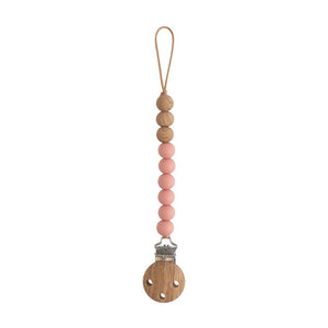 Wood Beaded Soother Clip - Pink