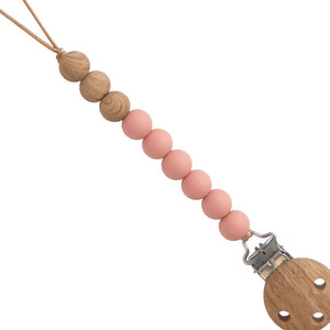 Wood Beaded Soother Clip - Pink
