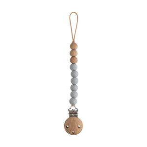 Wood Beaded Soother Clip - Stone