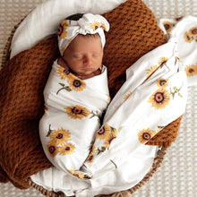 Load image into Gallery viewer, Jersey Baby Wrap &amp; Bow Set: Sunflower