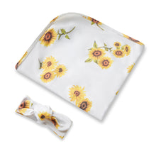 Load image into Gallery viewer, Jersey Baby Wrap &amp; Bow Set: Sunflower