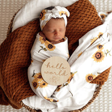 Load image into Gallery viewer, Jersey Baby Wrap &amp; Bow Set: Sunflower