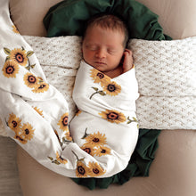 Load image into Gallery viewer, Jersey Baby Wrap &amp; Bow Set: Sunflower