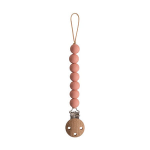 Wood Beaded Soother Clip - Halo Powder