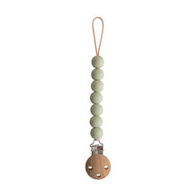 Load image into Gallery viewer, Wood Beaded Soother Clip - Halo Sage