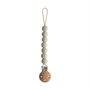 Wood Beaded Soother Clip - Halo Sage