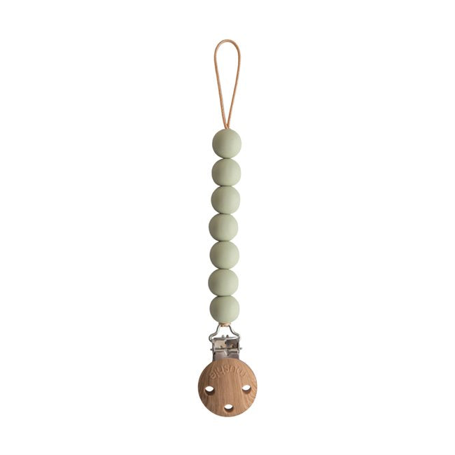 Wood Beaded Soother Clip - Halo Sage