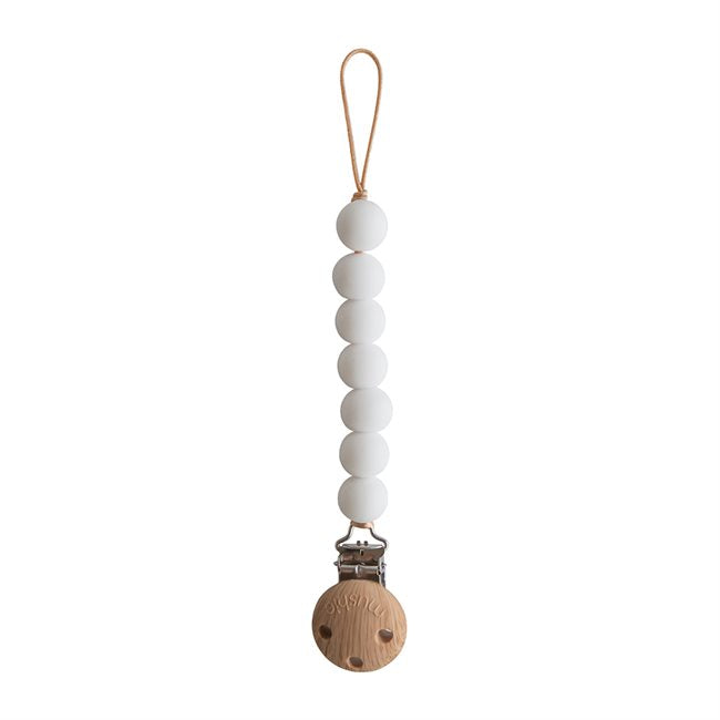 Wood Beaded Soother Clip - Halo White