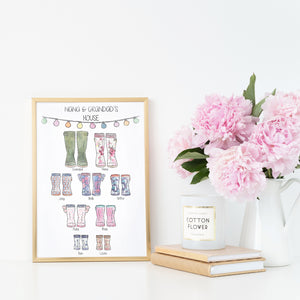 Framed Grandparent Welly Print - Personalised