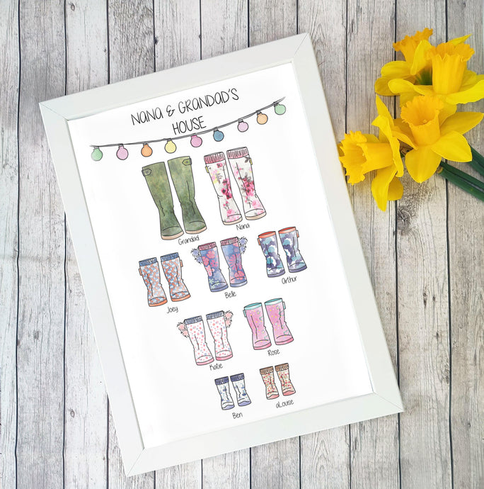 Framed Grandparent Welly Print - Personalised