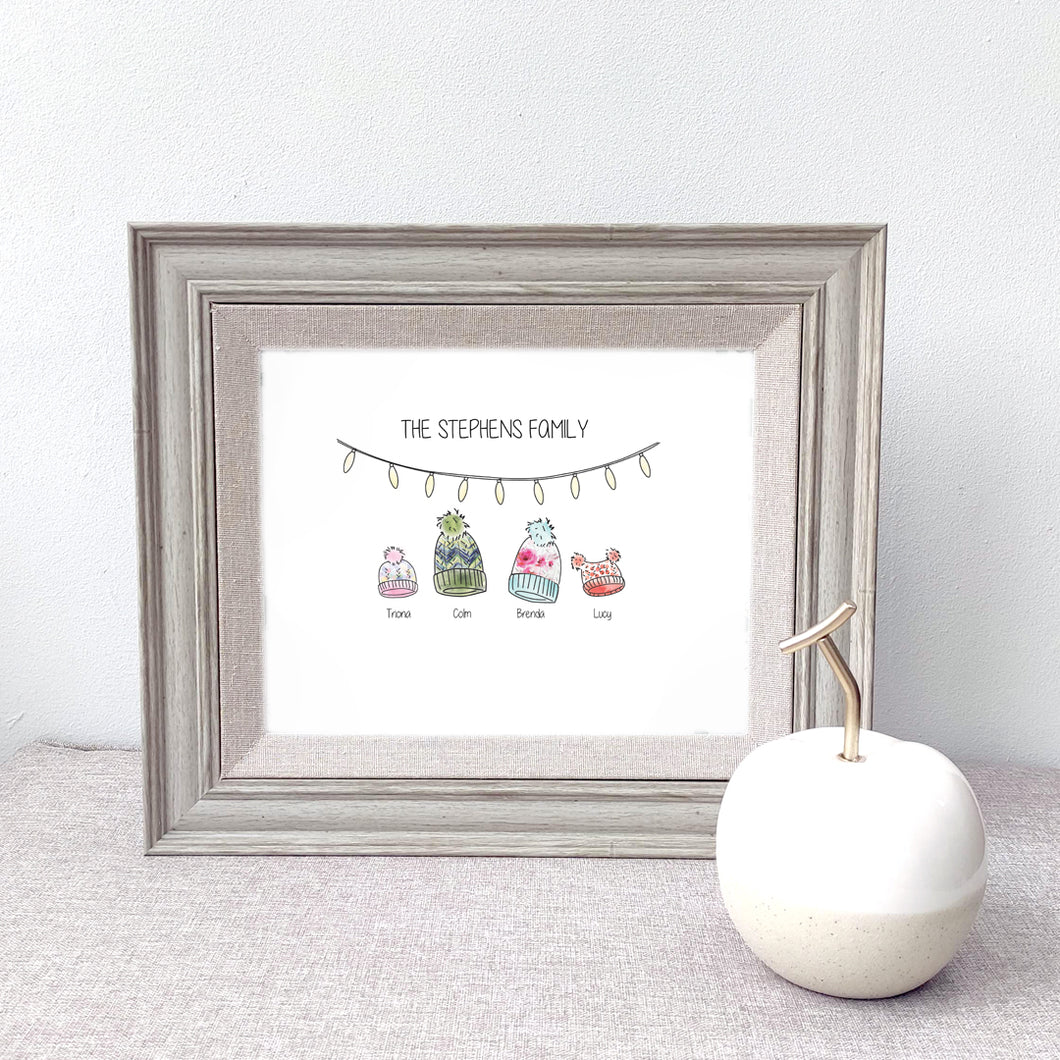 Framed Family Beanie Print - Personalised