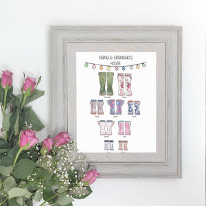 Framed Grandparent Welly Print - Personalised