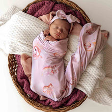 Load image into Gallery viewer, Jersey Baby Wrap &amp; Bow Set: Unicorn