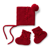 Load image into Gallery viewer, Bonnet &amp; Booties: Red (Merino Wool)