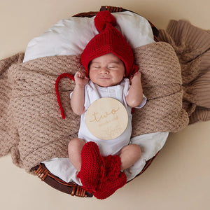 Bonnet & Booties: Red (Merino Wool)