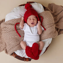 Load image into Gallery viewer, Bonnet &amp; Booties: Red (Merino Wool)