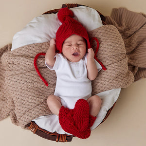 Bonnet & Booties: Red (Merino Wool)