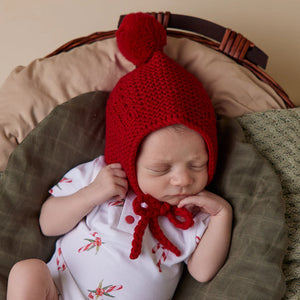 Bonnet & Booties: Red (Merino Wool)