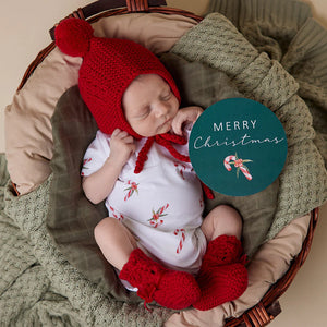 Bonnet & Booties: Red (Merino Wool)