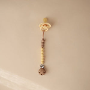 Wood Beaded Soother Clip - Yellow