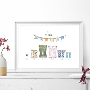 Framed Family Welly Print - Personalised