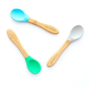 3-Pack Bamboo Spoons: Blue, Green & Grey Combo