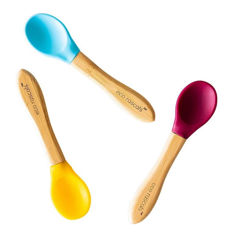 3-Pack Bamboo Spoons: Blue, Yellow & Burgandy Combo