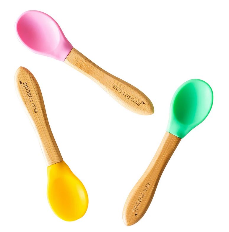 3-Pack Bamboo Spoons: Pink, Green & Yellow Combo