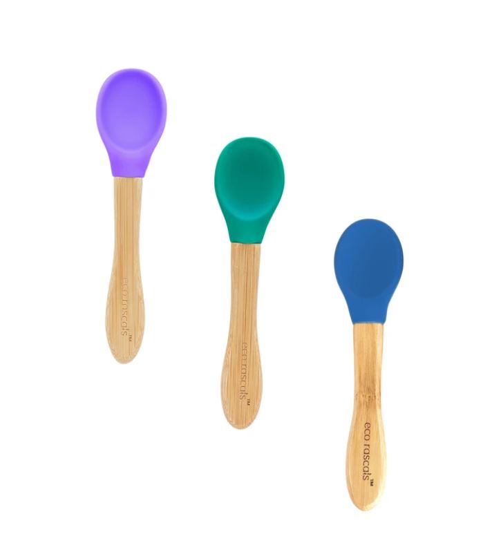 3-Pack Bamboo Spoons: Purple, Green & Navy Blue Combo
