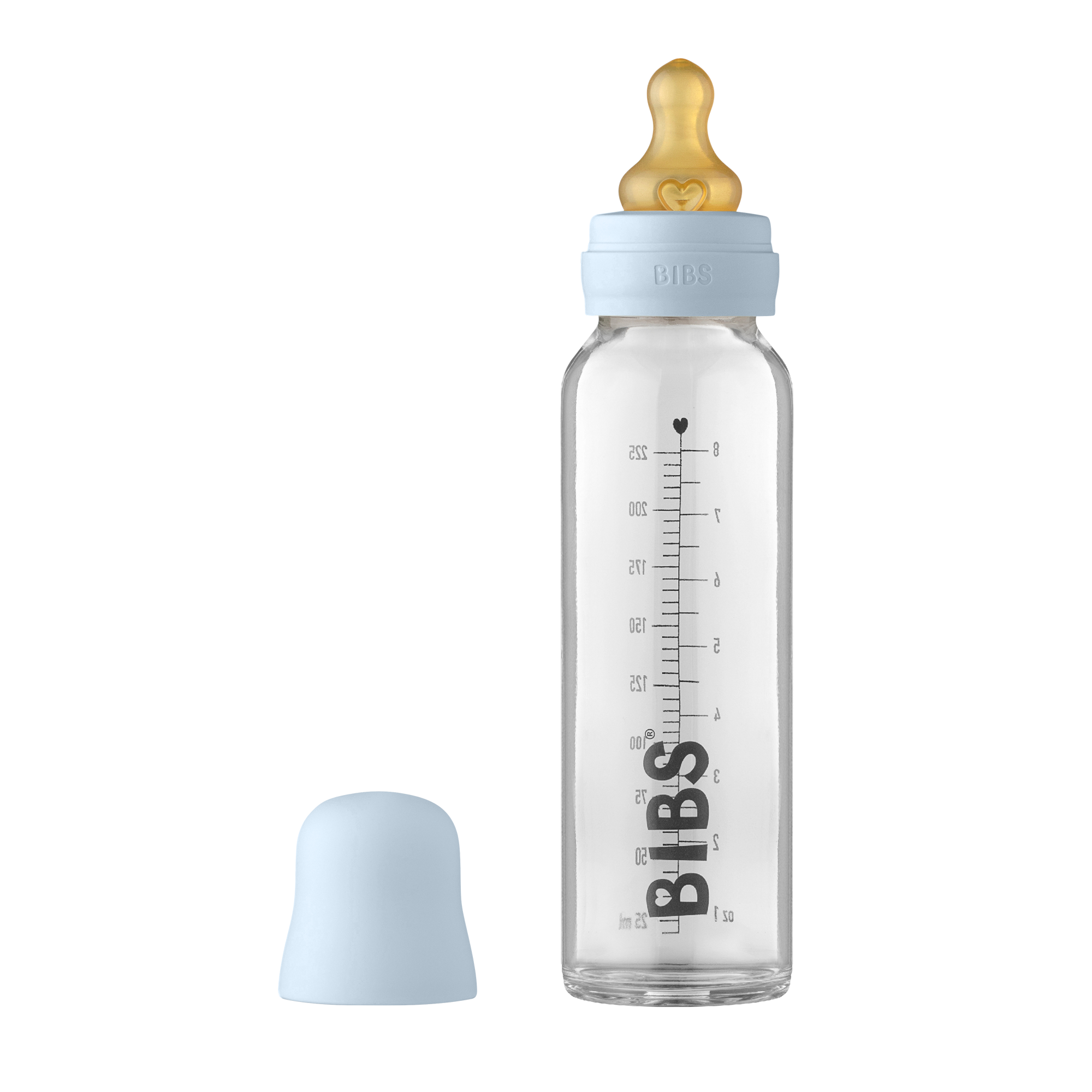 BIBS Baby Glass Bottle Complete Set 225ml Baby Blue Babaroo.ie