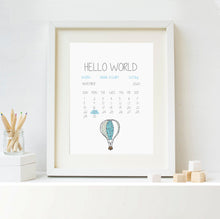 Load image into Gallery viewer, Framed Welcome To The World Print Blue Balloon - Personalised
