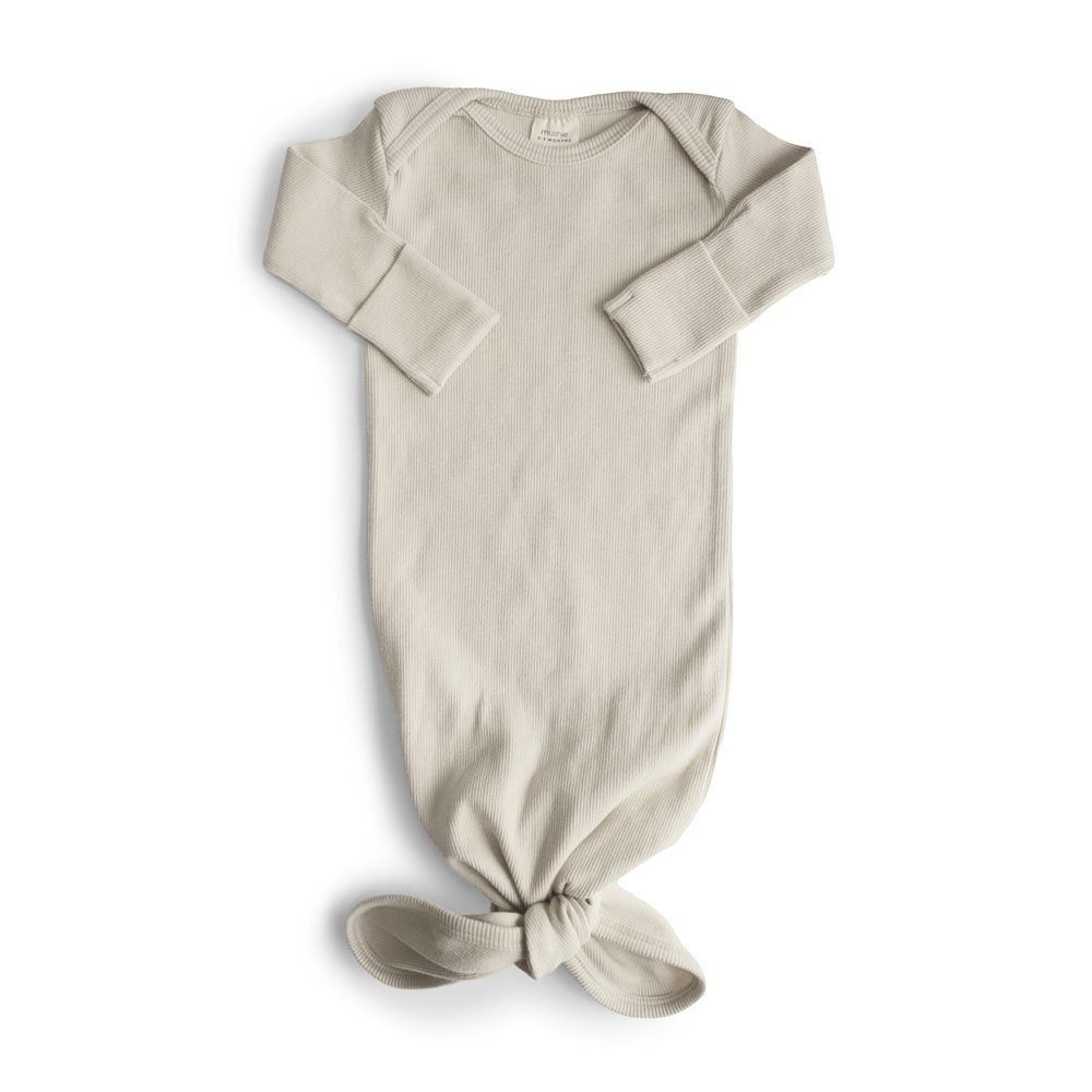 Ribbed Knotted Baby Gown - Ivory