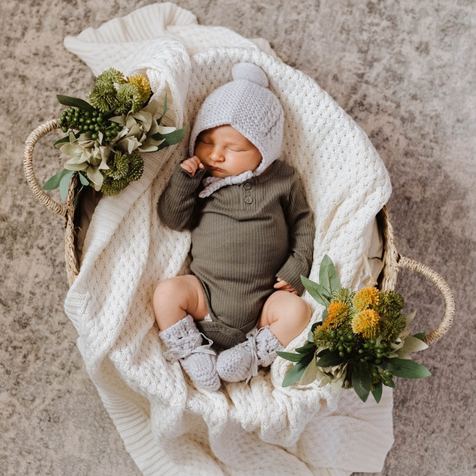 Bonnet and booties set - grey