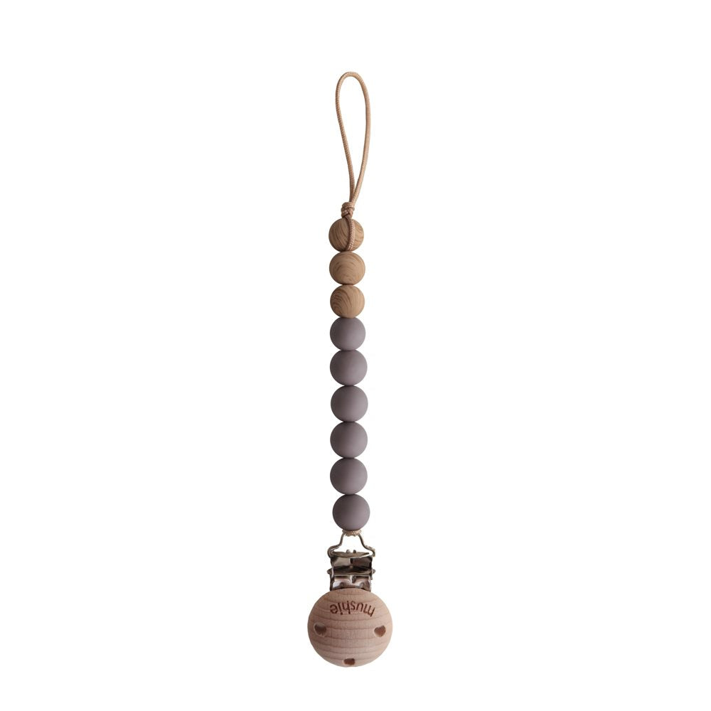 Wood Beaded Soother Clip - Ash