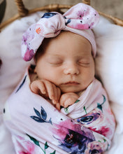 Load image into Gallery viewer, Jersey Baby Wrap &amp; Topknot Set: Floral Kiss