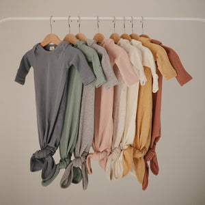 Ribbed Knotted Baby Gown - Roman Green