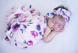 Jersey Baby Wrap & Topknot Set: Floral Kiss
