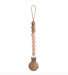 Wood Beaded Soother Clip - Blush