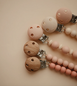 Wood Beaded Soother Clip - Blush