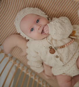 Wood Beaded Soother Clip - Blush