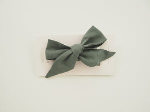 Linen Bow Headband - Olive