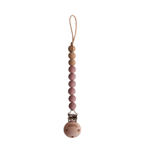 Wood Beaded Soother Clip - Mauve